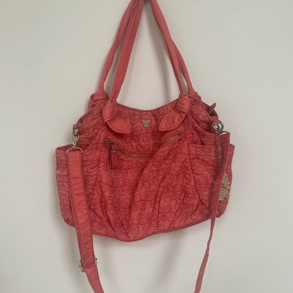 Vintage Pink Anna Sui Quilted Purse with Butterfly Keychain - Picture 3 of 9